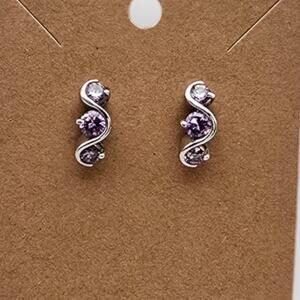Amethyst Light Purple CZ Wave Hoop Stud Earrings | Sterling Silver 925